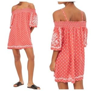 TOPSHOP Coral Embroidered Off-the-Shoulder Dress